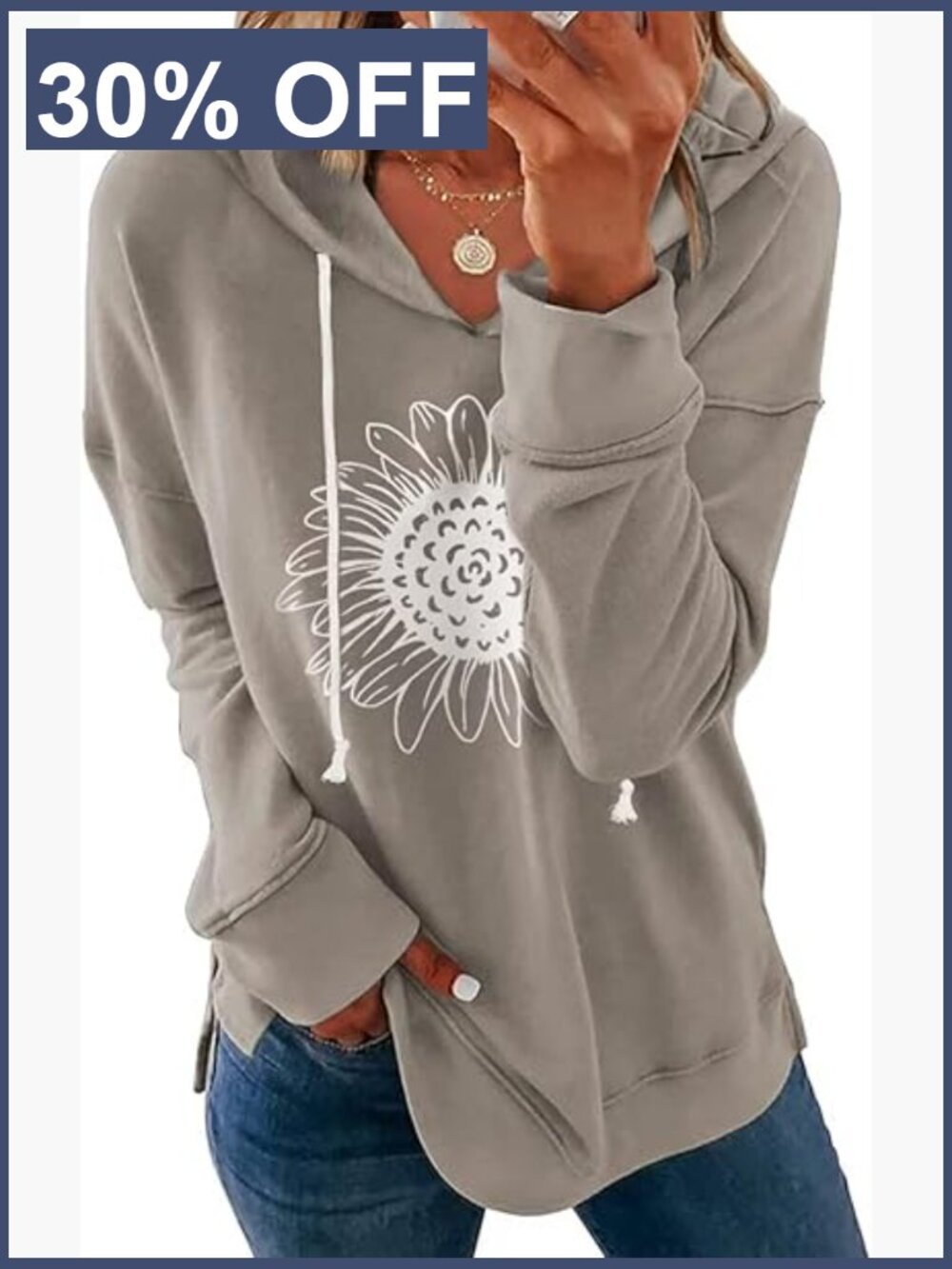 Women's Sunflower Graphic Hoodies Long Sleeve Pullover Drawstring Sweatshirt